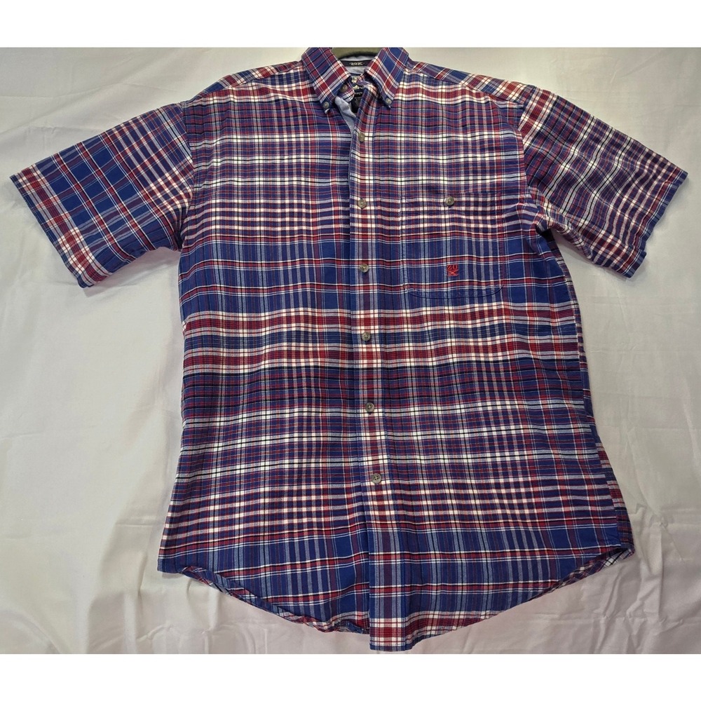 Wrangler Twenty X Mens Small Blue Red Plaid Short Sleeve Button Down Shirt